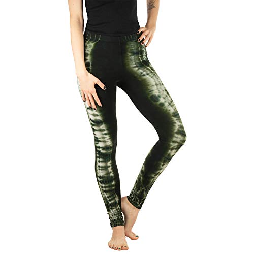 Kunst und Magie Damen Yoga Leggings Atmungsaktive Tie Dye Batik Yogahose, Größe:M, Farbe:Army Green/Schwarz von Kunst und Magie