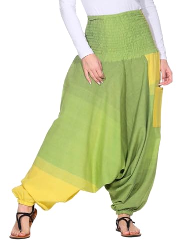 Kunst und Magie Damen bunt one Size Boho Yoga Haremshose Freizeithose Aladinhose, Größe:One Size, Farbe:Lemon/Gelb von Kunst und Magie