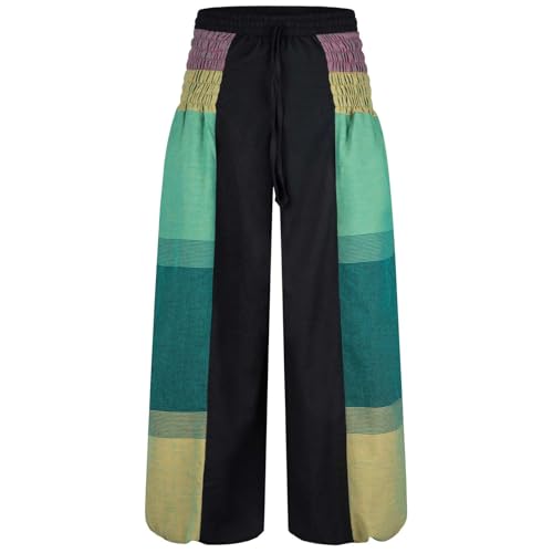 Kunst und Magie Damen orientalische Yoga Freizeit Haremshose Wellnesshose, Größe:S/M, Farbe:Schwarz/Grün von Kunst und Magie