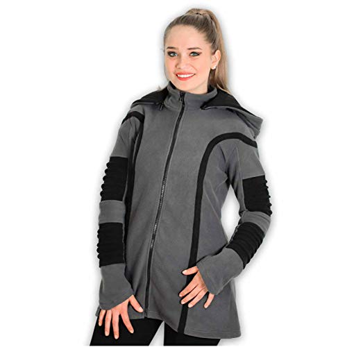 Kunst und Magie Damenmatel aus Fleece mit Zipfelkapuze Goa Jacke, Größe Damen:36, Farbe:Grau von Kunst und Magie