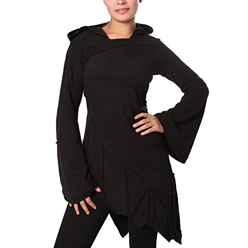 Kunst und Magie Fleecekleid in Blattform aus Fleece mit Zipfelkapuze Fairy Goa, Farbe:Black/Schwarz, Größe Damen:42 von Kunst und Magie