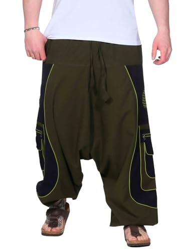 Kunst und Magie Flower of Life Hippie Haremshose Goahose Cargohose, Größe:XXL, Farbe:Army Green/Schwarz von Kunst und Magie