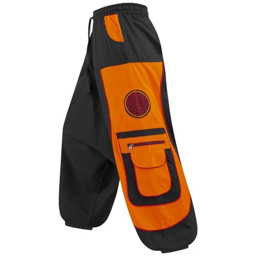 Kunst und Magie Flower of Life Hippie Haremshose Goahose Cargohose, Größe:XXL, Farbe:Schwarz/Orange von Kunst und Magie