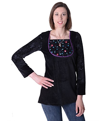 Kunst und Magie Goa Hippie Baumwoll Oberteil in außergewöhnlichem Design, Size/Größe:44(XXL);Farbe:Black/Schwarz von Kunst und Magie