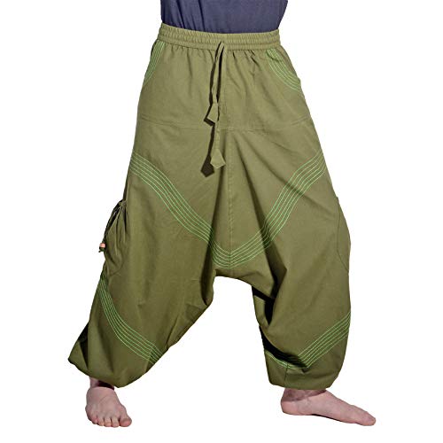 Kunst und Magie Herren Goa Haremshose in klassischen Farben, Größe:S/M, Farbe:Grün von Kunst und Magie