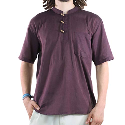 Kunst und Magie Herren Hemd unifarben Kurzarm Fischerhemd Freizeithemd, Größe:S, Farbe:Braun von Kunst und Magie
