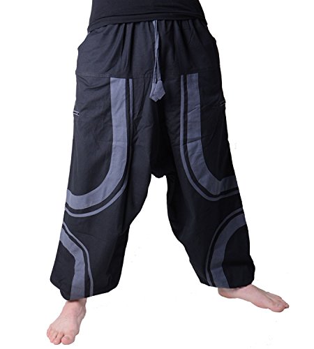 Kunst und Magie Herren-Sarouelhose in außergewöhnlichem Design - Patchwork Haremshose, Größe:L/XL, Farbe:Schwarz/Grau von Kunst und Magie