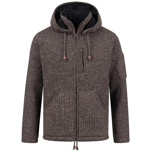 Kunst und Magie Herren Strickjacke Schurwolle Klassich Nordisch Wolle Jacke mit Kapuze Schurwolle, Größe:XS von Kunst und Magie
