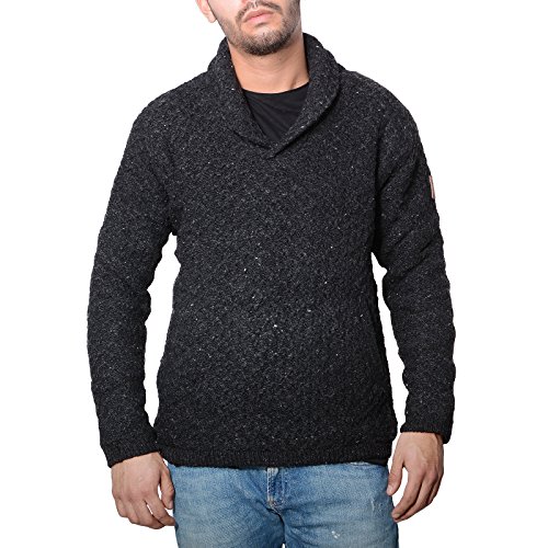 Kunst und Magie Herren Strickpullover Wollpullover mit Schalkragen und warmen Fleecefutter, Farbe:Black/Schwarz, Größe:XL von Kunst und Magie