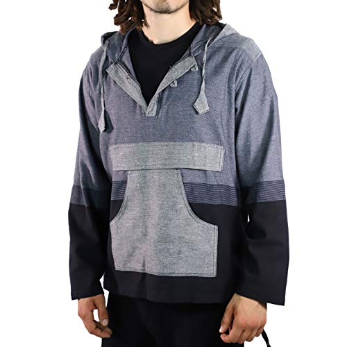 Kunst und Magie Herren bunt alternativ Hoodie Fischerhemd Kapuze Kängurutasche, Größe:L, Farbe:Grau/Schwarz von Kunst und Magie