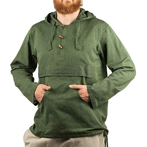 Kunst und Magie Herren bunt alternativ Hoodie Fischerhemd Kapuze Kängurutasche, Größe:S, Farbe:Grün von Kunst und Magie