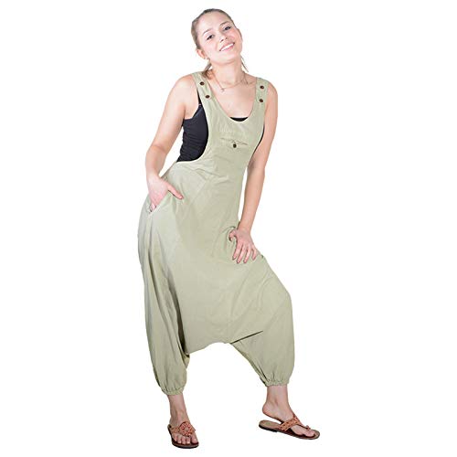 Kunst und Magie Hippie Latzhose Haremshose Hose Psy Goa 70er Overall, Größe:3XL, Farbe:Hanffarben von Kunst und Magie