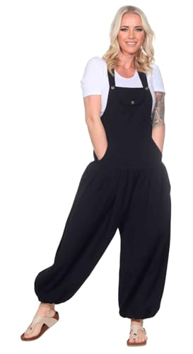 Kunst und Magie Hippie Latzhose Haremshose Hose PSY Goa 70er Overall Boho Jumpsuit Strampler, Größe:3XL, Farbe:Braun von Kunst und Magie