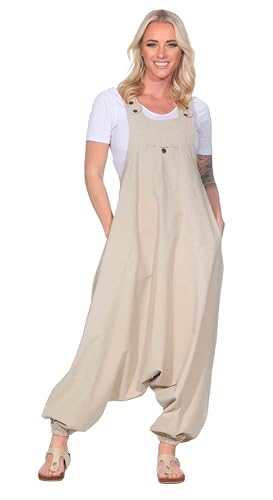 Kunst und Magie Hippie Latzhose Haremshose Hose Psy Goa 70er Overall, Größe:XXL, Farbe:Creme von Kunst und Magie