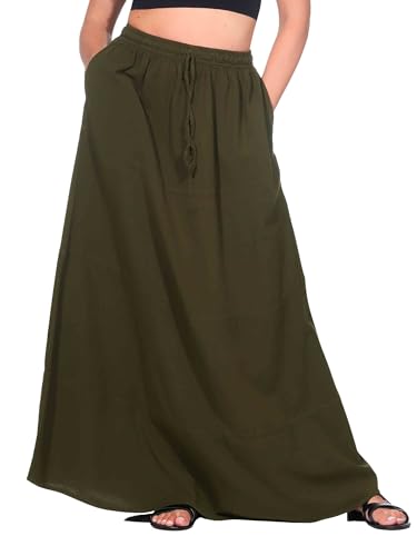 Kunst und Magie - Langer Rock Damen Baumwolle - Sommerrock luftig leicht (DE/NL/SE/PL, Alphanumerisch, Einheitsgröße, Regular, Regular, Grün) von Kunst und Magie