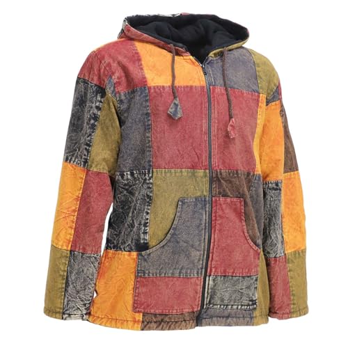 Kunst und Magie Patchwork Jacke Baja Hoodie Herren alternativ Kapuzenjacke mit Fleecefutter Nachhaltig Fair, Größe:L von Kunst und Magie