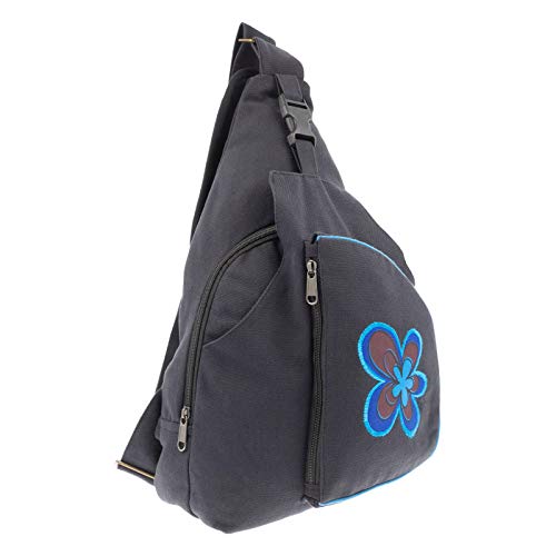 Kunst und Magie Sling Bag Hippie Goa Bodybag Schultertasche Flower Crossbody Messenger Rucksack L, Farbe:Schwarz/Blau von Kunst und Magie