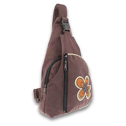 Kunst und Magie Slingbag Hippie Goa Bodybag Schultertasche Flower Rucksack M, Farbe:Braun von Kunst und Magie