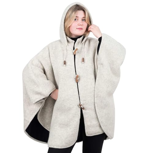 Kunst und Magie Strick Poncho mit Kapuze Umhang Cape Strickjacke Wolle Jacke Winter Mantel Damen, Größe:S/M von Kunst und Magie