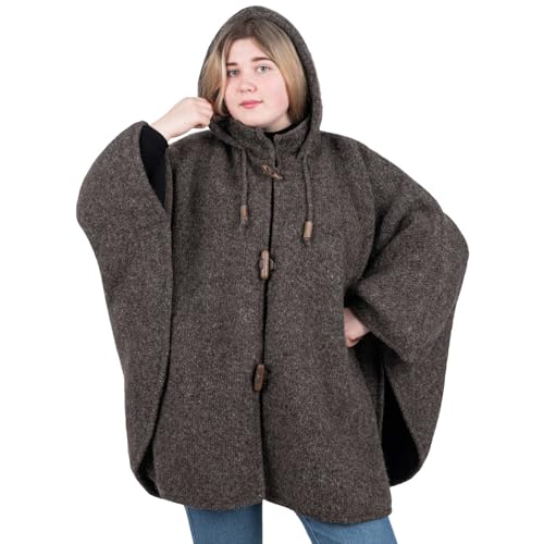 Kunst und Magie Strick Poncho mit Kapuze Umhang Cape Strickjacke Wolle Jacke Winter Mantel Damen, Größe:S/M von Kunst und Magie