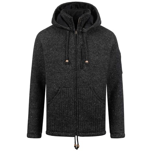 Kunst und Magie Strickjacke Schurwolle Klassich Nordisch Wolle Jacke mit Kapuze Kragen Futter Unisex Damen Herren, Größe:M von Kunst und Magie