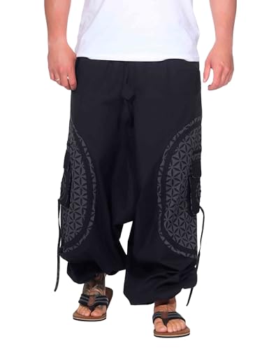Kunst und Magie Trendige Haremshose Bunte Muster Goa Hippie Hose, Farbe:Schwarz/Grau, Größe:4XL von Kunst und Magie