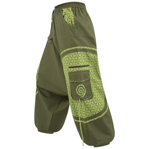 Kunst und Magie Trendige Haremshose Bunte Muster Goa Hippie Hose, Größe:3XL, Farbe:Army Green/Lemon von Kunst und Magie