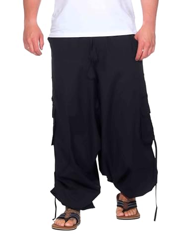 Kunst und Magie Trendige Haremshose Bunte Muster Goa Hippie Hose, Größe:3XL, Farbe:Black/Schwarz von Kunst und Magie