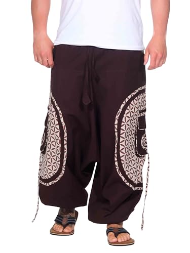Kunst und Magie Trendige Haremshose Bunte Muster Goa Hippie Hose, Größe:3XL, Farbe:Hanffarben/Braun von Kunst und Magie