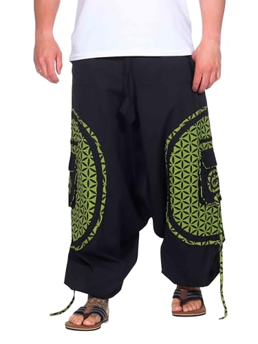 Kunst und Magie Trendige Haremshose Bunte Muster Goa Hippie Hose, Größe:4XL, Farbe:Schwarz/Lemon von Kunst und Magie