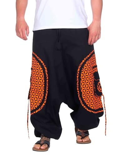 Kunst und Magie Trendige Haremshose Bunte Muster Goa Hippie Hose, Größe:4XL, Farbe:Schwarz/Orange von Kunst und Magie