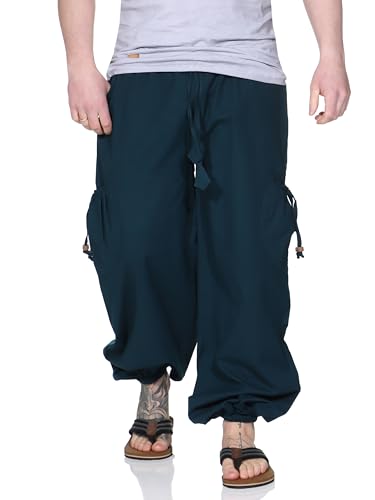 Kunst und Magie Unisex Goa Pluderhose Pumphose Freizeithose Cargohose Baumwolle, Größe:3XL, Farbe:Petrol von Kunst und Magie