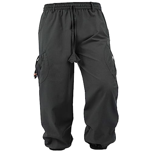 Kunst und Magie Unisex Goa Pluderhose Pumphose Freizeithose Cargohose Baumwolle, Größe:XXL, Farbe:Black/Schwarz von Kunst und Magie