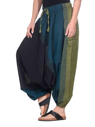 Kunst und Magie Unisex Haremshose OneSize mehrfahrbig, Farbe:Lemon/Türkis, Größe:One Size von Kunst und Magie