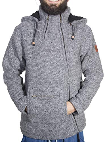 Kunst und Magie Unisex Strick- Wolljacke abnehmbare Kapuze, Größe:M, Farbe:Grau von Kunst und Magie