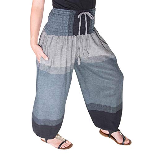 Kunst und Magie Unisex bunt one Size Boho Yoga Pumphose Sommerhose Pluderhose, Farbe:Schwarz/Grau, Größe:One Size von Kunst und Magie