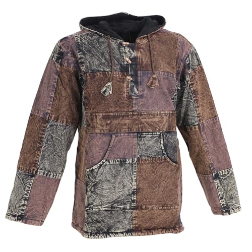 Patchwork Baja Hoodie Herren alternativ Kapuzenpulli mit Fleecefutter Nachhaltig Fair, Größe:XXL von Kunst und Magie