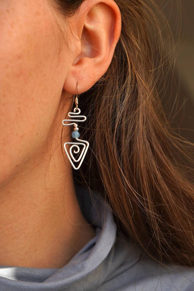 Ohrringe "Amira" Silber 935 Blau Aventurin Boho Filigran Spirale Echtsilber Ohrhänger Sonne Mond Unisex Hippie Makramee Bohemian Geschenk von KunstUndMunter