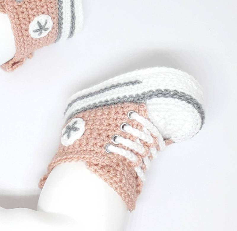 Pfirsich-Rosa & Weitere Farben Gehäkelte Babyschuhe | Baby Sneakers, Turnschuhe, Sportschuhe, Häkelschuhe Für Jungen U. Mädchen von KunstWollwerk