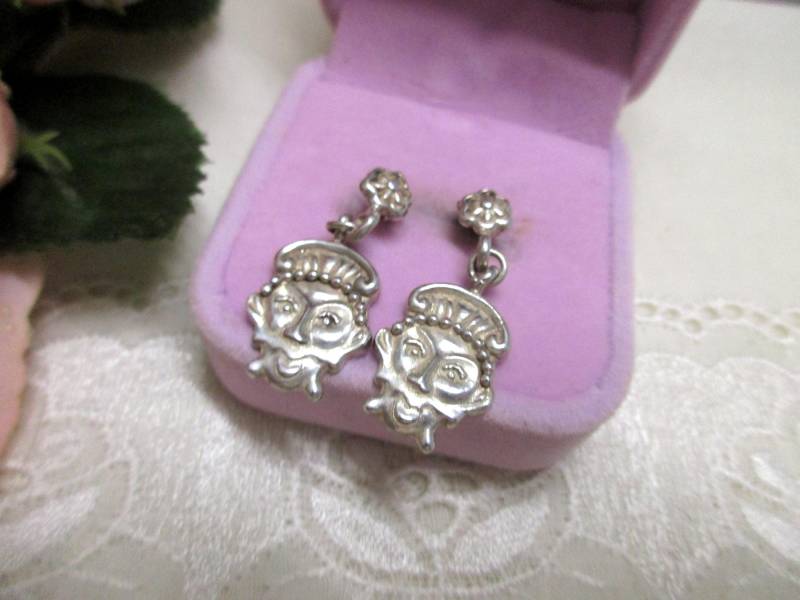 Ohrhänger Ohrstecker Ohrringe Ethno Vintage 925 Kopf Gesicht Stein Ohrhaken Hippie Boho Silberohrringe von KunsthaeuschenDeling