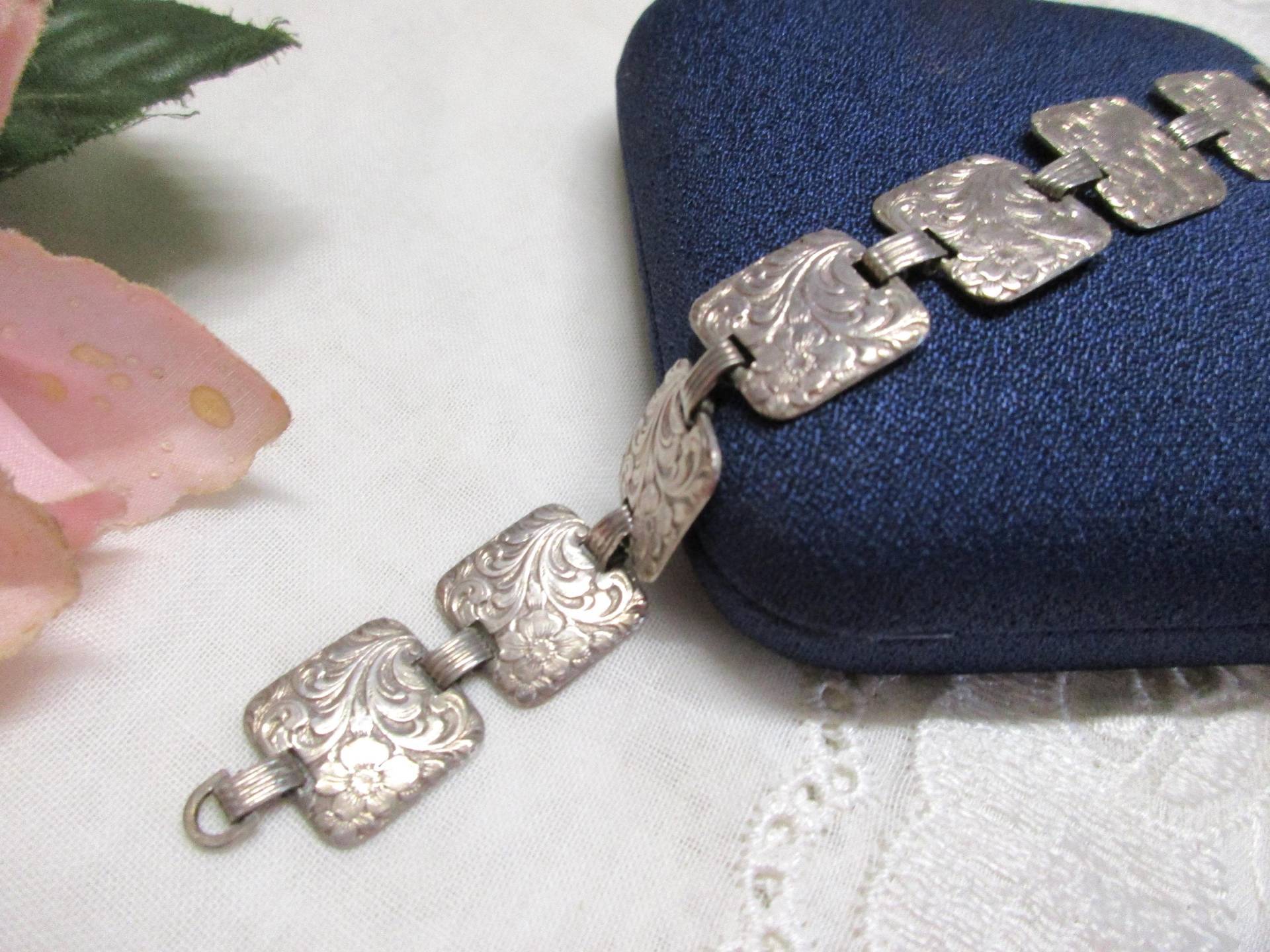 S 29 Feines Antikes Jugendstil Art Déco Silberarmband 30Er Jahre Signiert Hb +Krone 800 Blumen Floral Armband Silber 19 X 1, 35 cm von KunsthaeuschenDeling