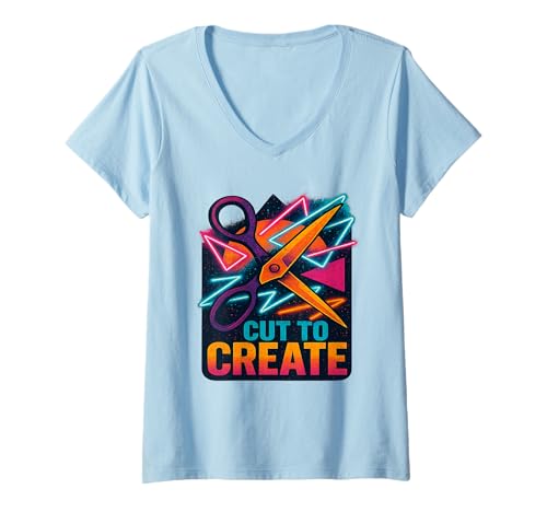 Damen Cut to Create Scherenkunstwerke für Bastelfans T-Shirt mit V-Ausschnitt Damen Cut to Create Scherenkunstwerke für Bastelfans T-Shirt mit V-Ausschnitt von Kunsthandwerkliche Fäden