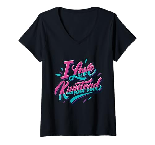 Damen Kunstrad - I Love Kunstrad - Ich Liebe Kunstrad T-Shirt mit V-Ausschnitt von Kunstrad Fans