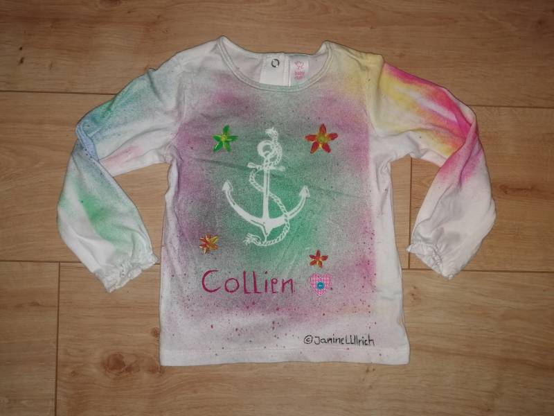 Kids-Raglanshirt- Anker Airbrush - Handgemalte Motive Verschiedene Größen Farben Individualisierbar Unikat von Kunstschuppen