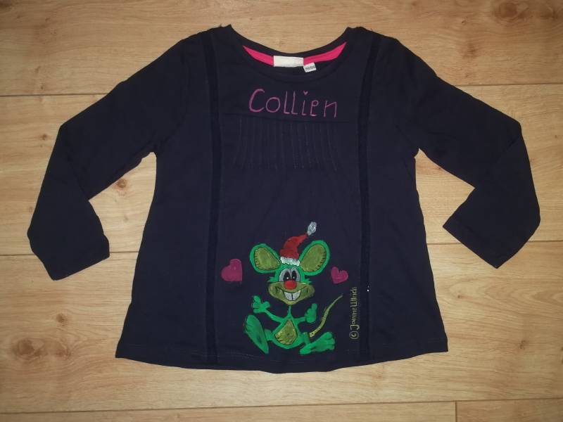 Kids-Raglanshirt- Weihnachtsmaus - Handgemalte Motive Verschiedene Größen Farben Individualisierbar Unikat von Kunstschuppen