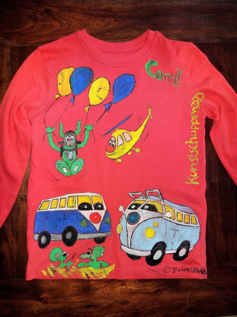 Kids-Shirt - Camping Handgemalte Motive Gr. 86 164 Verschiedene Farben Individualisierbar Unikat von Kunstschuppen