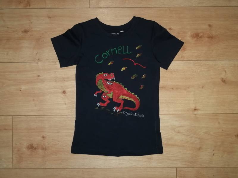 Kids-Shirt - Roter T-Rex Handgemalte Motive Gr. 86-164 Verschiedene Farben Individualisierbar Unikat von Kunstschuppen