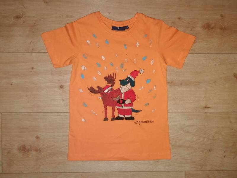 Kids-Shirt - Santa Dog Handgemalte Motive Gr. 86-164 Verschiedene Farben Individualisierbar Unikat von Kunstschuppen