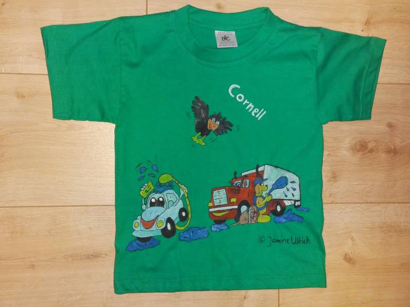 Kids-Shirt - Waschstraße Handgemalte Motive Gr. 86 164 Verschiedene Farben Individualisierbar Unikat von Kunstschuppen