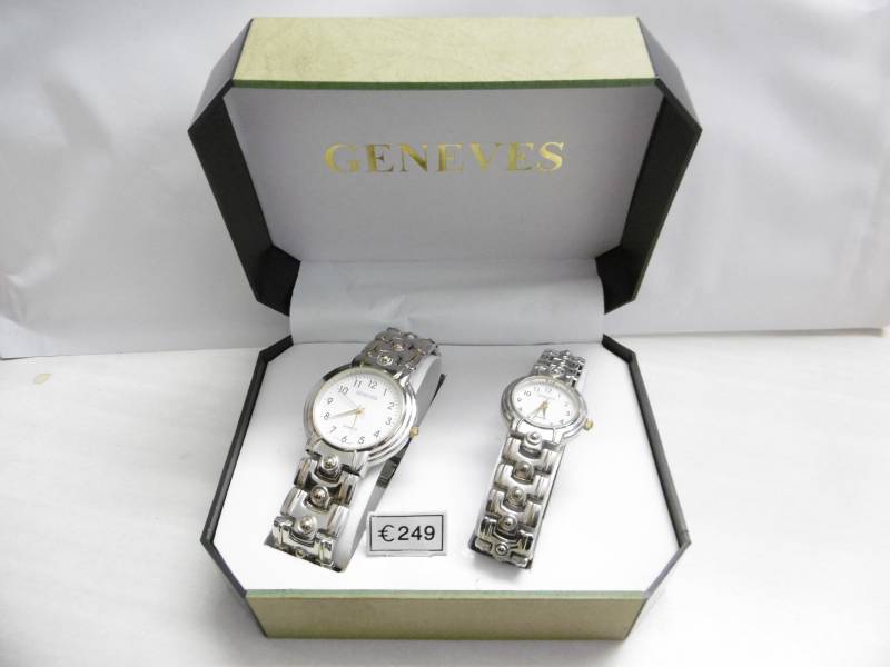 Elegantes Quarz-Uhrenset | Damen-+Herrenuhr Von "Geneves", Edelstahl, Vergoldet von KunstundSchund